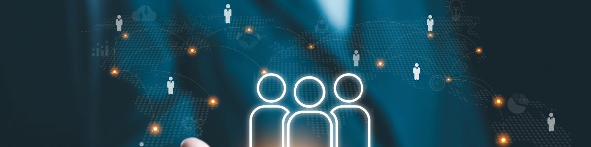 human resource manager, HR, or CRM. concept of company service to recruit customers, network links worldwide, hiring, and recruitment process manage people and business on technology digital
