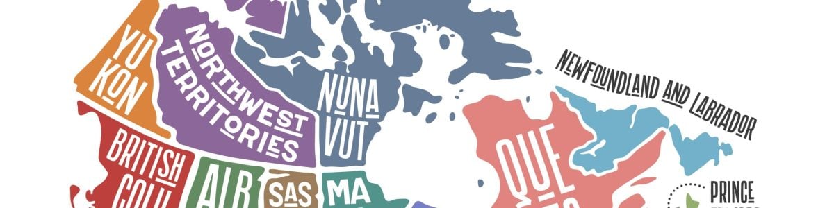 Map Canada. Poster map of provinces and territories of Canada. Black and white print map of Canada for t-shirt, poster or geographic themes. Hand-drawn black map with provinces. Vector Illustration